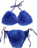 ZOSCGJMY Women S Faux Fur Halter String Triangle Bikini Sets Two Piece