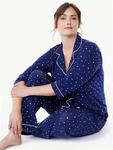 Joyspun Womens Knit Notch Collar Top And Pants Pajama Set Piece