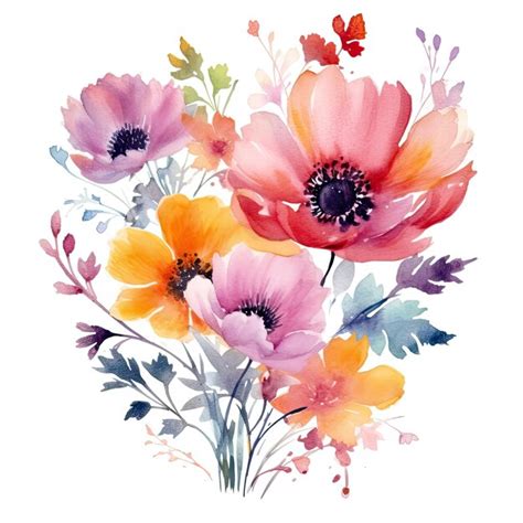 Watercolor Flowers On White Background Premium Ai Generated Image