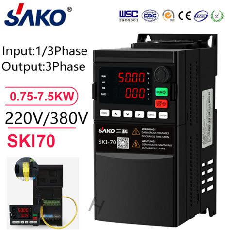 【ร้านค้าที่กำหนดแบรนด์】ซาโกะ Ski70 380v 0 75kw 1 5kw 2 อินเวอร์เตอร์1hp มินิ Vfd 3เฟสอินพุต3