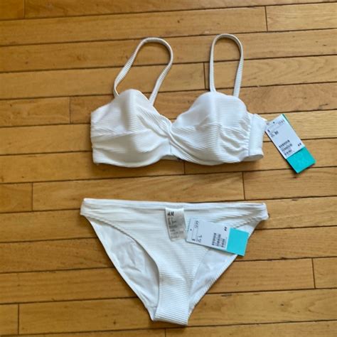 H M Swim Nwt Hm White Ribbed Bikini Set Poshmark