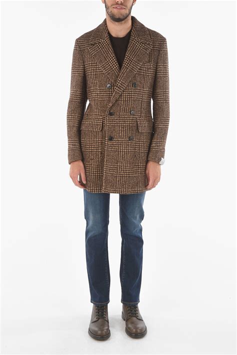 Corneliani Glen Check Double Breasted Coat With Breast Pocket Men