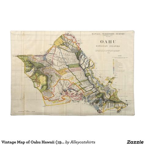 Vintage Map of Oahu Hawaii (1906) Placemat | Oahu, Map art print, Oahu map