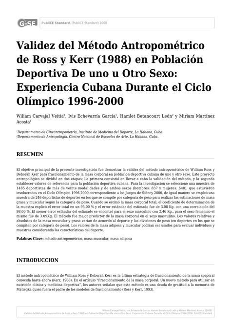 PDF Validez del Método Antropométrico de Ross y Kerr 1988 en