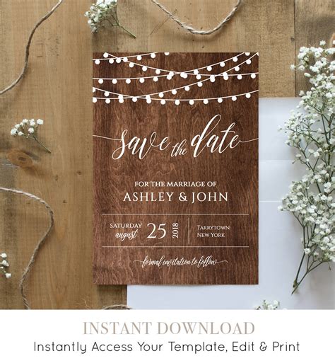 Rustic Save The Date Template Instant Download Wood String Etsy