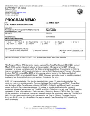 Fillable Online Aging Ca Revised Area Plan Budget Cda Forms