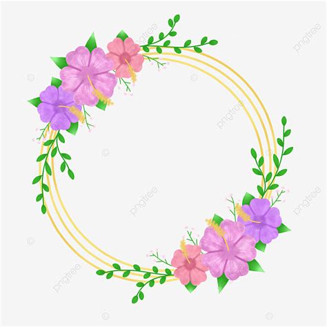 Hibiscus Frame PNG Picture Gold Wedding Frame With Hibiscus Flowers