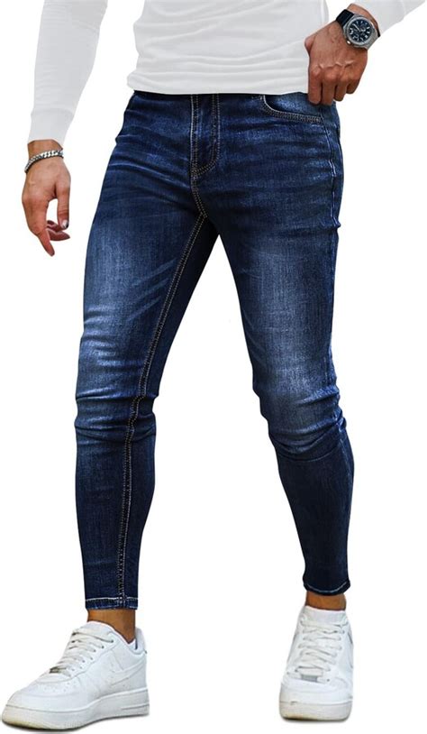 GINGTTO Jeans For Mens Skinny Stretch Slim Fit Tight Jeans Men Dark