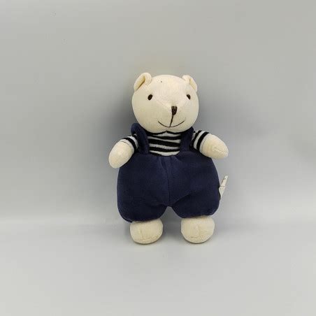 Doudou Ours Blanc Bleu Marine Ray Luc Bernaert