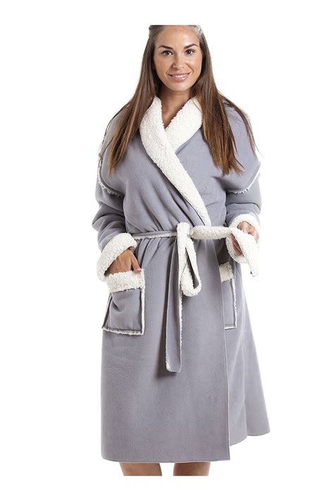 Womens Grey Stay Soft Bonded Fleece Dressing Gown