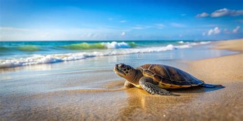 A Turtle is Crawling Out of the Sea Generative AI Stock Image - Image ...