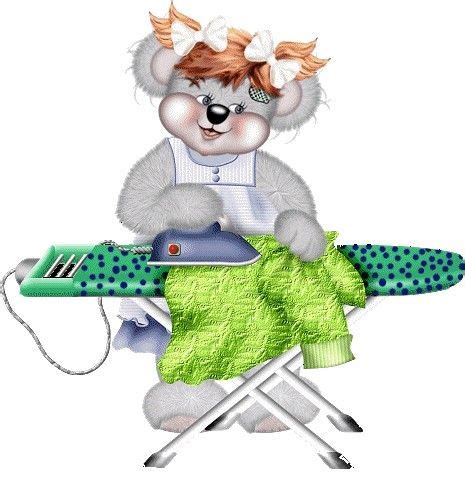 A Teddy Bear Is Ironing Clothes With The Words Mission Repassage On It