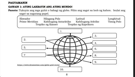 Tukuyin Ang Mga Guhit O Bahagi Ng Globo Piliin Ang Sagot Sa Loob Ng