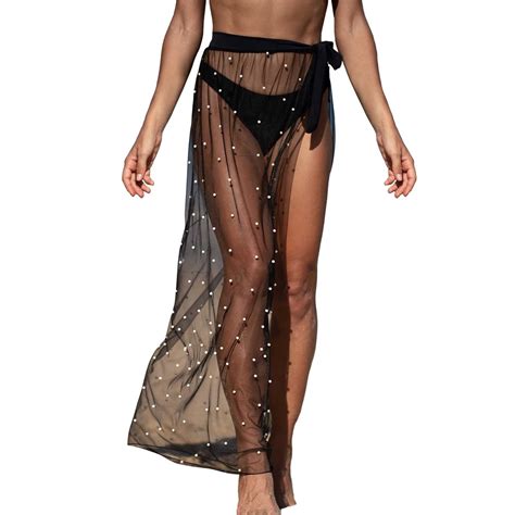 Gyujnb Women S Chiffon Beach Swimsuit Cover Up Split Thigh Mesh Sheer