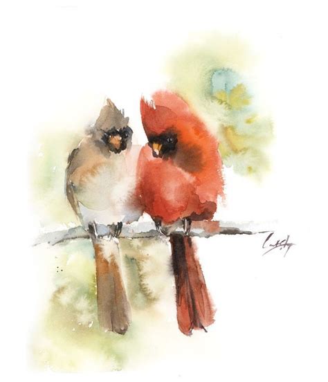 Buy Northern Cardinal Birds Couple Watercolor By Sophie Rodionov On Artfinder Discover Bird