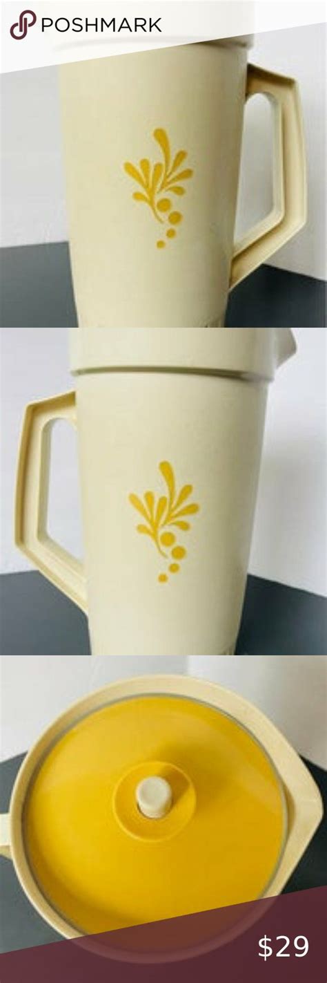 Vintage Tupperware Almond Harvest Gold Push Button Seal Lid Pitcher