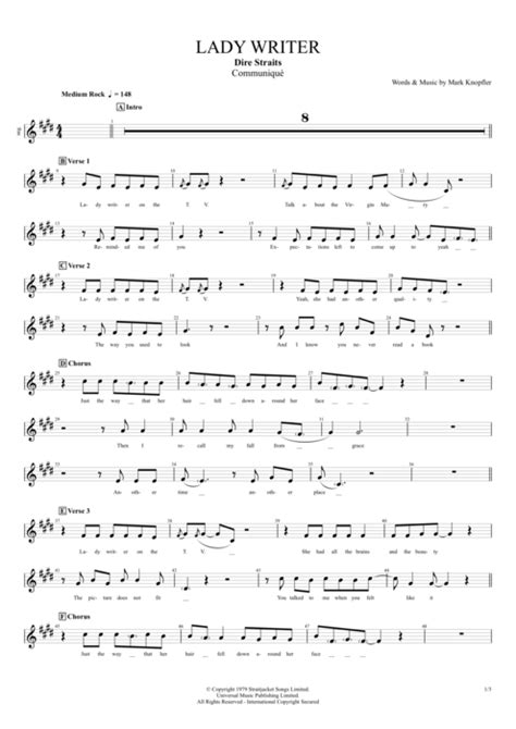 Lady Writer Tab By Dire Straits Guitar Pro Full Score Mysongbook