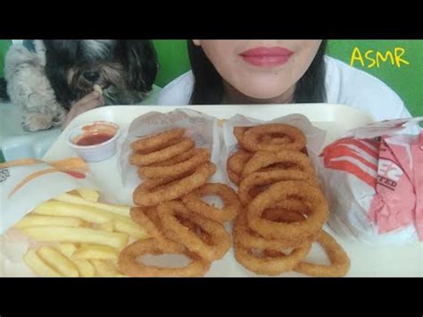 ASMR EATING BURGER KING ONION RINGS FRIES XTRA LONG CHICKEN BURGER