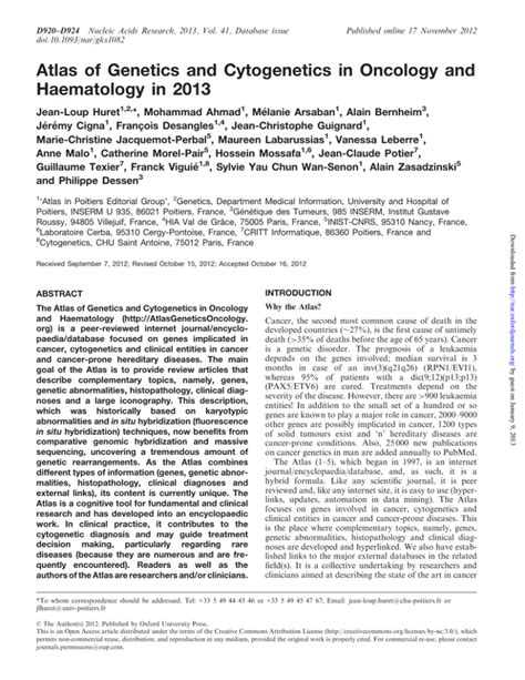 Atlas Of Genetics And Cytogenetics In Oncology And