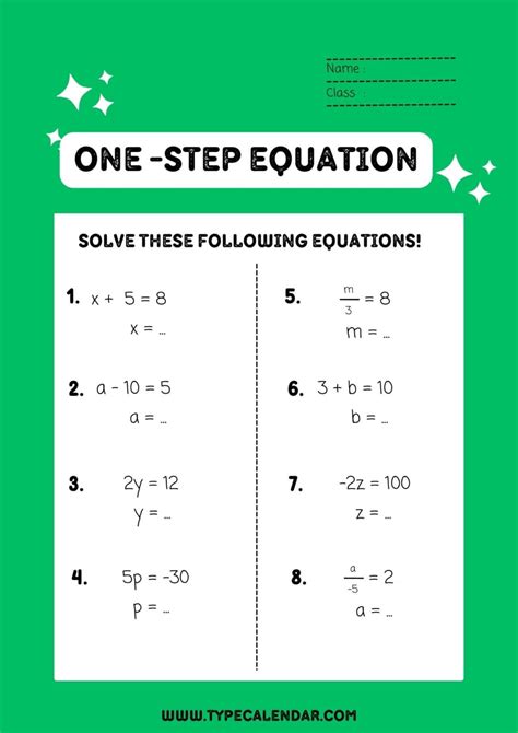 Free Printable One Step Equation Worksheets [pdf] With Answers