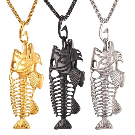 Gold Black Stainless Steel Color Fish Pendant Necklace For Men Women