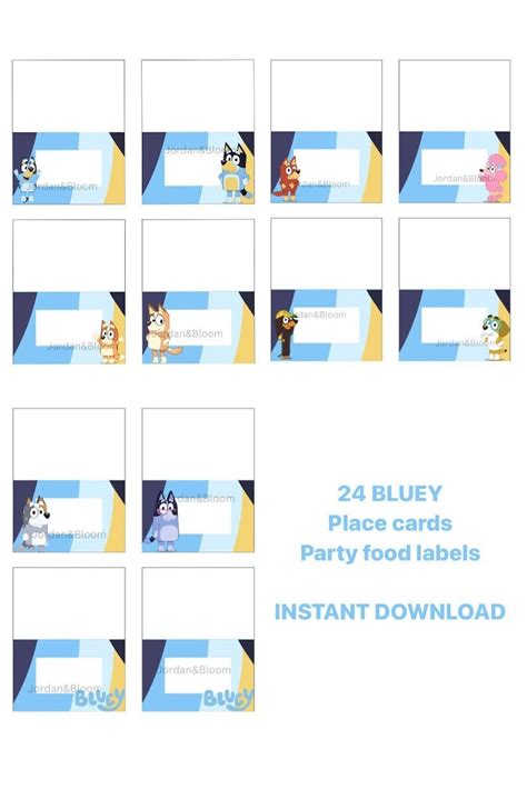 24 BLUEY Place Cards Party Food Labels Tents BUMPER PACK Etsy