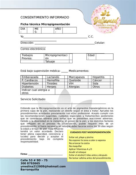 Consentimiento Micropigmentaci N Consentimiento Informado Ficha
