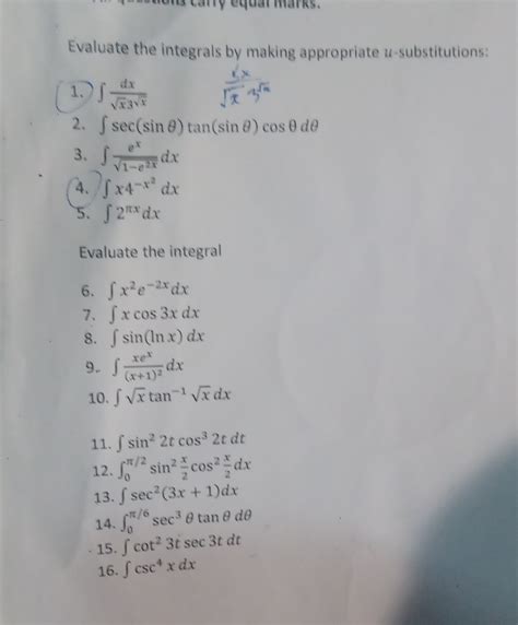 Solved Evaluate The Integrals By Making Appropriate U Substitutions