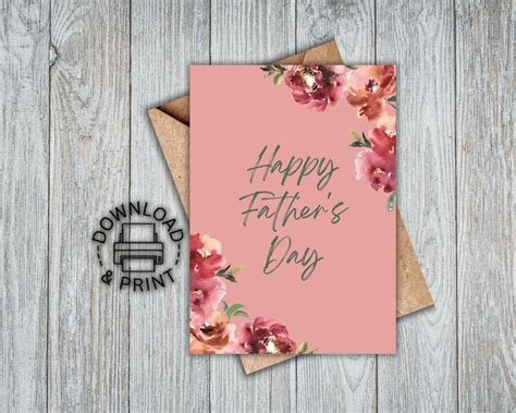 Printable Fathers Day Card Pink Flower Fathers Day Card Etsy Happy