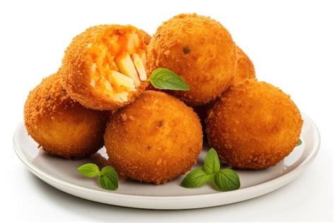 Bolas De Arroz Arancini Con Zanahorias Y Queso Sobre Fondo Blanco