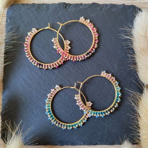 These Small Beaded Hoop Earrings Were Made With Miyuki Glass Beads In