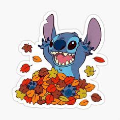 Stitch Playing In The Leaves Sticker For Sale By Craftylifea In