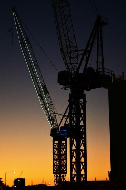 Premium Photo Low Angle View Of Silhouette Cranes Against Sky At Sunset