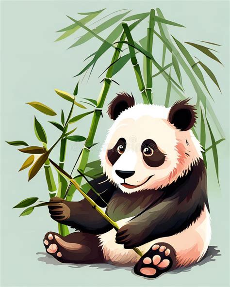 Un Oso Panda De Dibujos Animados Est Sentado Frente Al Rbol De Bamb