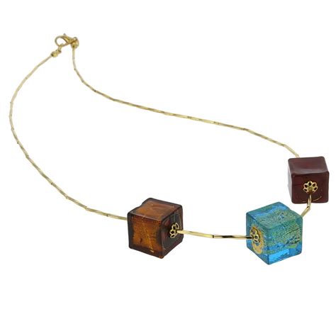 Murano Necklaces Three Cubes Gold Leaf Murano Necklace