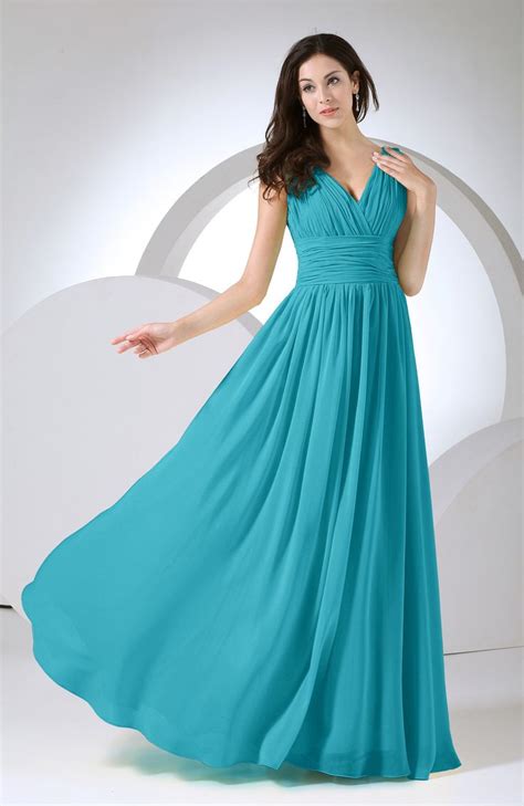 Teal Party Dress Elegant A Line V Neck Sleeveless Floor Length