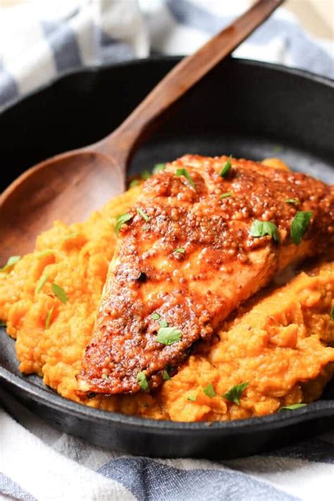 Maple Mustard Glazed Salmon With Sweet Potato Mash