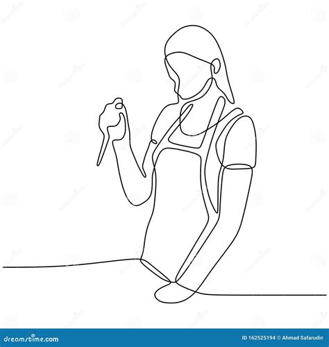 Woman Cooking Food Continuous One Line Drawing Vector Illustration