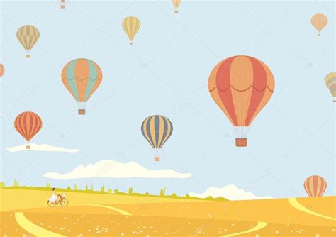 Hot Air Balloons Over Fields Stock Vector Image By Mikhaylova