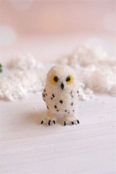 Miniature Snowy Owl Figurine Made Of Wool Tiny Owlet Is Only A Few Cm