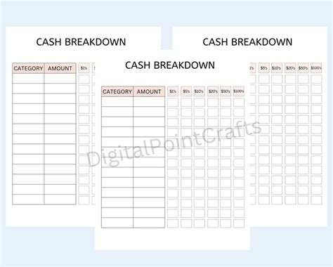 Printable Cash Breakdown Sheet Pdf Money Breakdown Form By Etsy