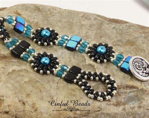 Superduo Czechmate Tile Bracelet Turquoise Picasso Superduos Etsy Bracelet Patterns Beaded