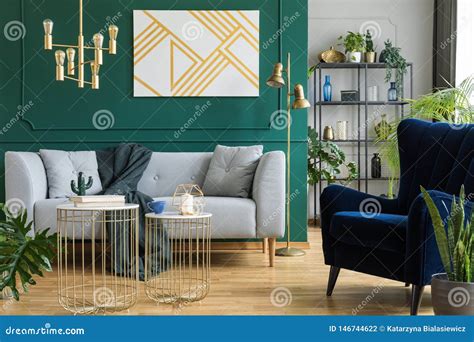 Gray Sofa and Armchair in Modern Elegant Interior Stock Photo - Image ...