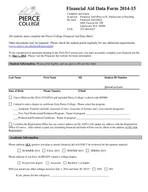 Fillable Online Pierce Ctc Financial Aid Data Form Pierce