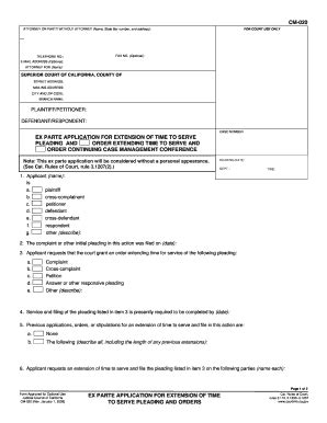 Fillable Online Courtinfo Ca CM 020 Ex Parte Application For Extension