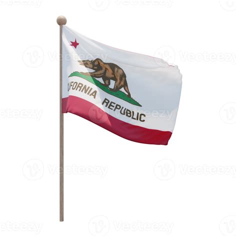 California 3d Illustration Flag On Pole Wood Flagpole 11235494 Png