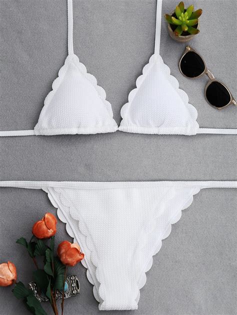 32 OFF Halter String Bikini With Scalloped Rosegal