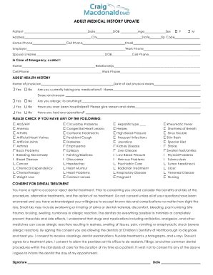 Fillable Online Adult Medical History Update Fax Email Print Pdffiller