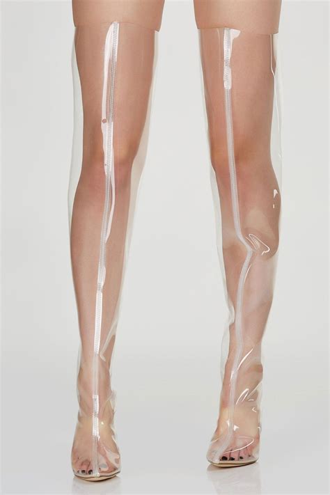 See Through Thigh High Boots With Back Zip Closure Pointed Toe With