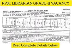 Rpsc Librarian Grade Recruitment Vacancy Rajasthan Job Update